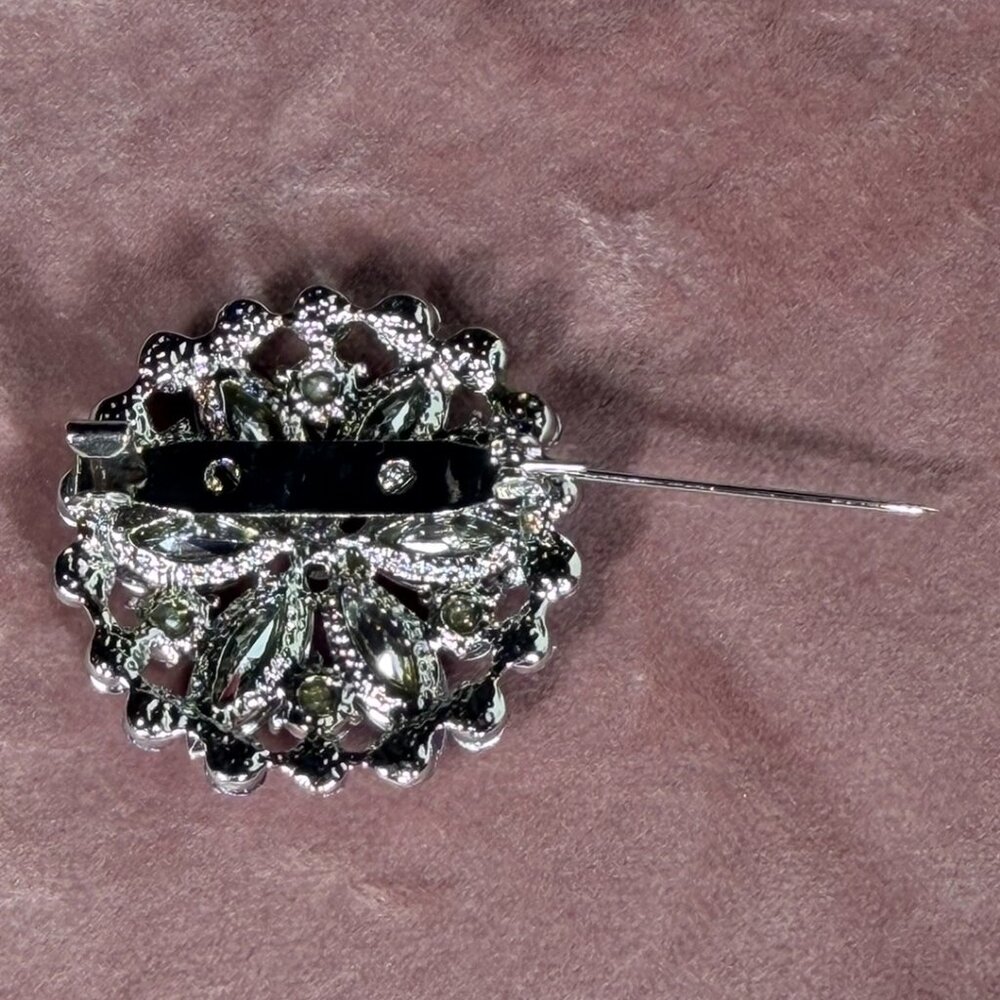 Purple & Silver Rhinestone Flower Brooch Pin - Picture 5 of 7